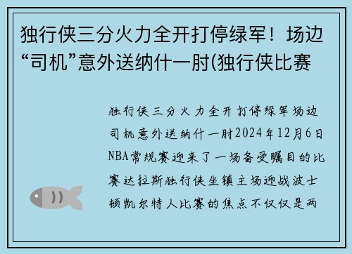 独行侠三分火力全开打停绿军！场边“司机”意外送纳什一肘(独行侠比赛视频)