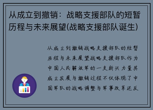 从成立到撤销：战略支援部队的短暂历程与未来展望(战略支援部队诞生)