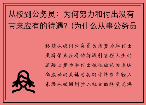 从校到公务员：为何努力和付出没有带来应有的待遇？(为什么从事公务员)